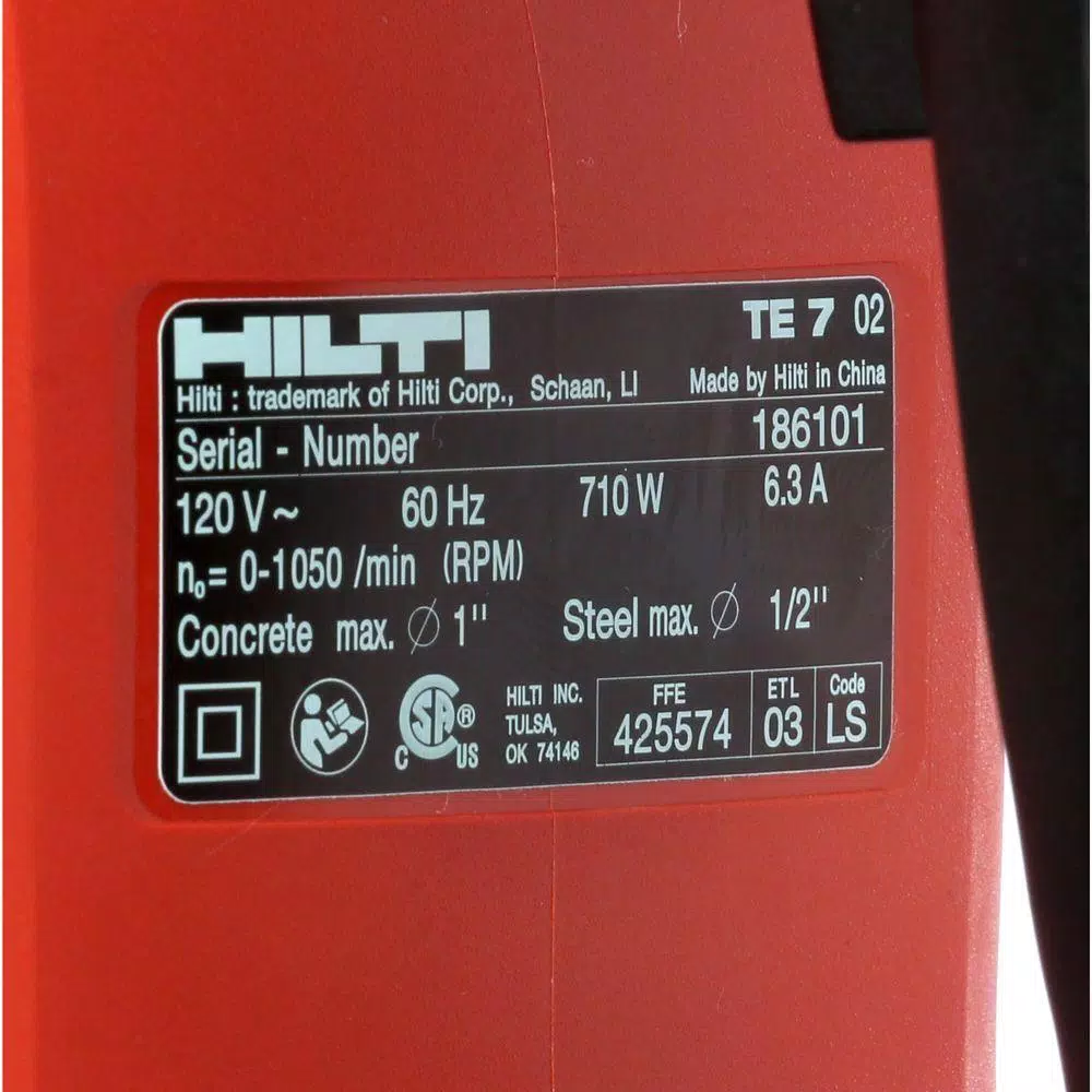 Hilti TE 7 120V SDS-Plus Corded Rotary Hammer Drill Kit with 4 TE-CX Bits and Case