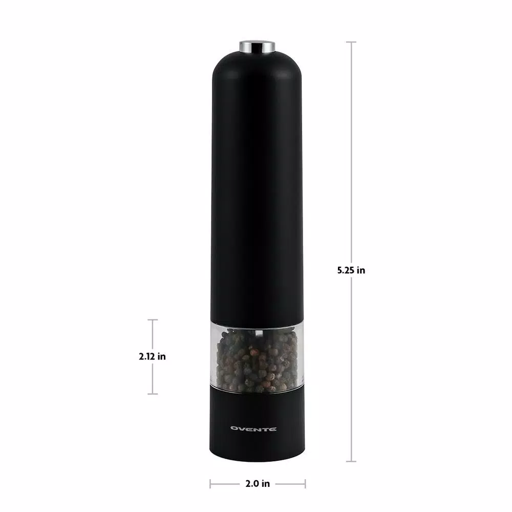 Ovente Electric Salt and Pepper Grinder Set, Battery Operated, Adjustable Coarseness, Black and White