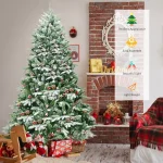 Costway 6.5 ft. Pre-Lit Slim Fraser Fir Artificial Christmas Tree with 450 Warm White LED Lights and Snow Flocking thumbnail 5