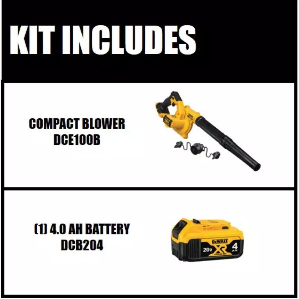DEWALT 20V MAX Cordless Compact Jobsite Blower, 135 MPH, 100 CFM with (1) 20V 4.0Ah Battery