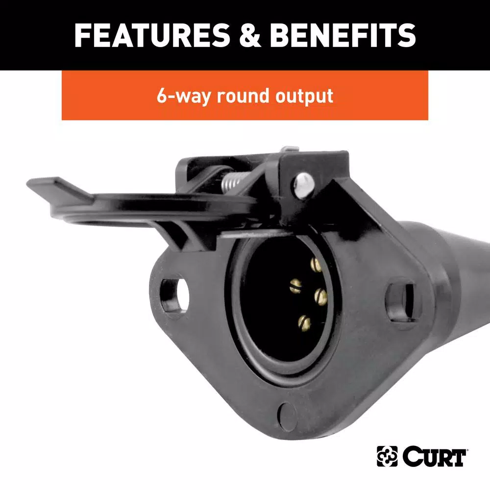 CURT 6-Way Round Vehicle-Side Connector Socket, Black Plastic