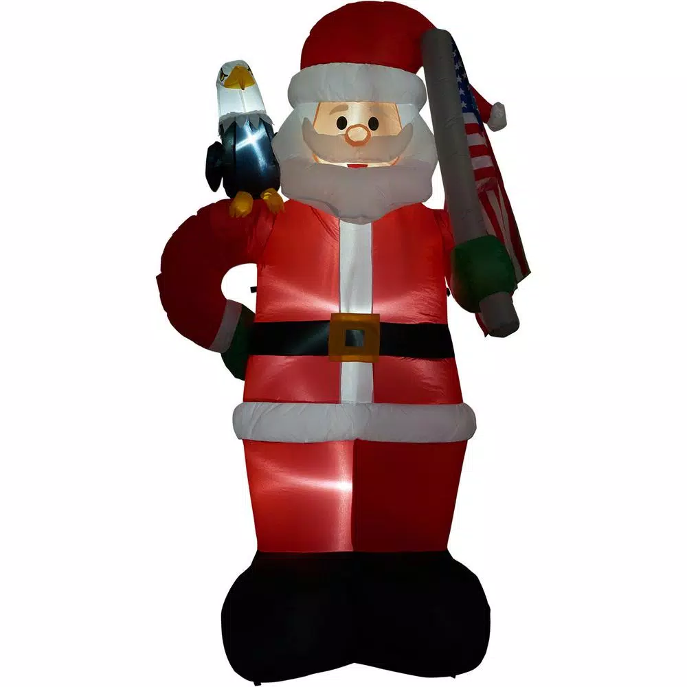 Fraser Hill Farm 8 ft. Americana Santa with Bald Eagle & American Flag Christmas Inflatable with Lights