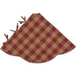 VHC Brands 55 in. Burgundy Check Red Primitive Christmas Tree Skirt with Scalloped Edge thumbnail 3