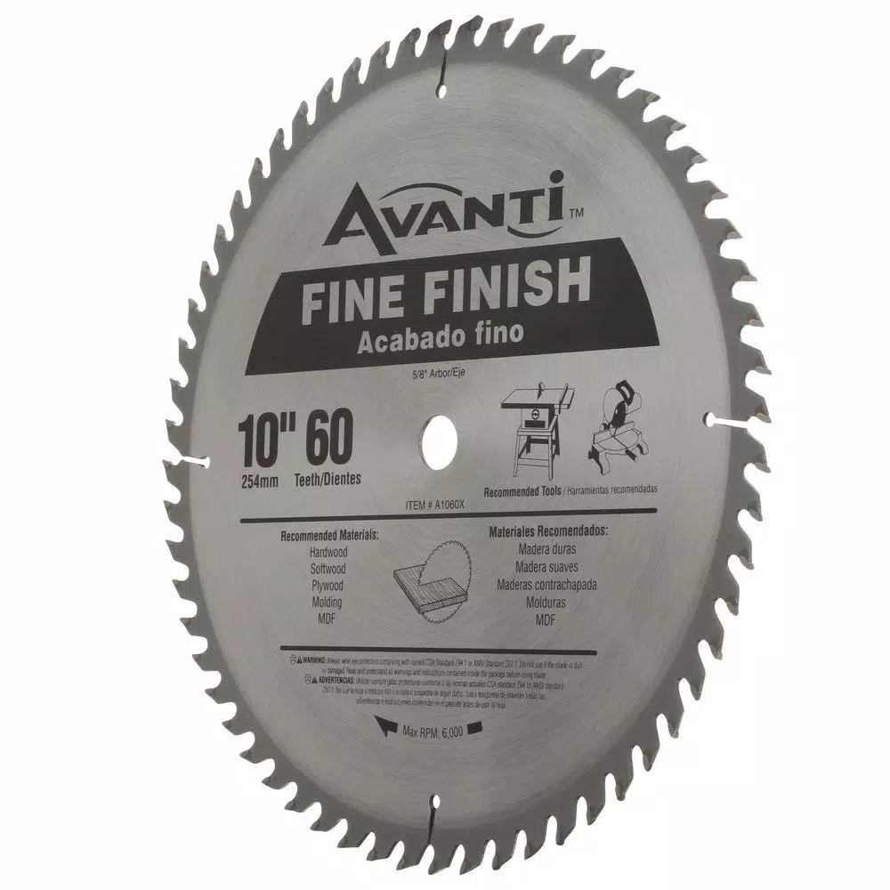 Avanti 10 in. 60-Teeth Fine Finish Carbide Saw Blade