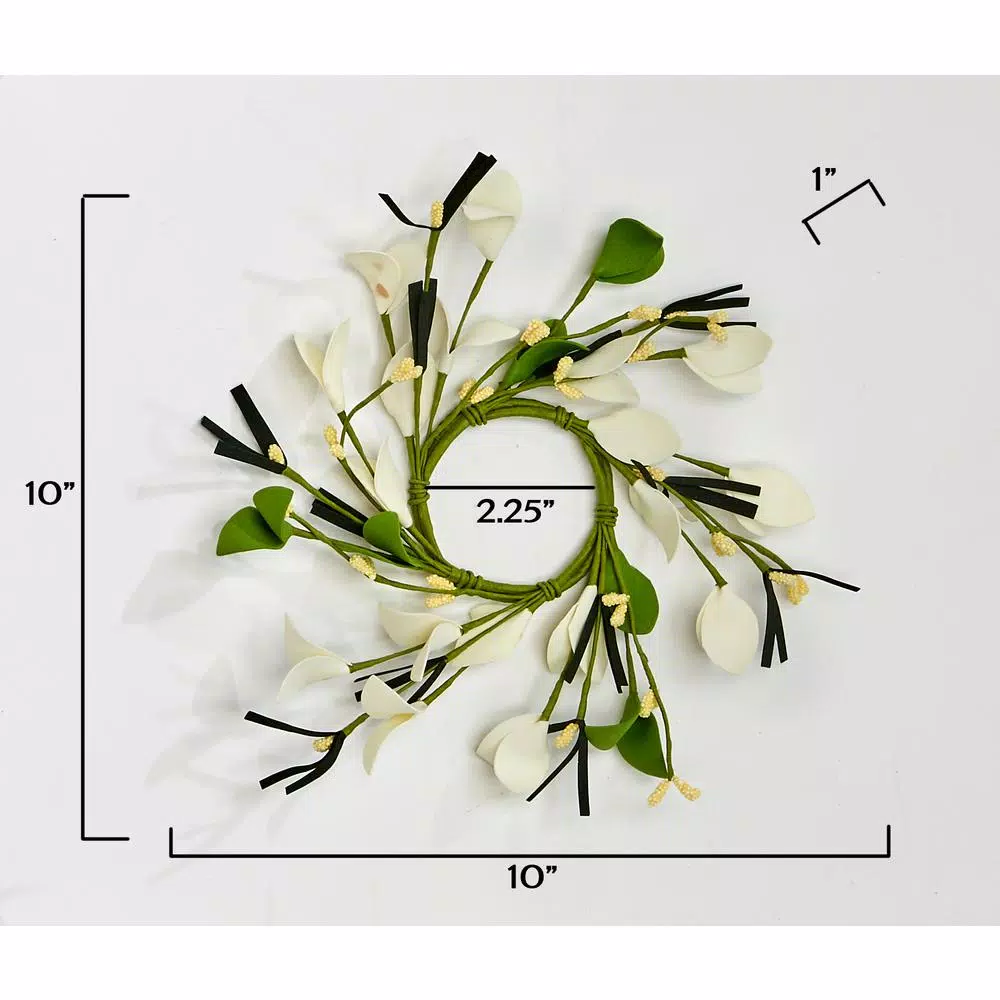 Unbranded 2.25 in. Small Flower and Berry Candle Ring Set of 4 - White and Green Spring Decor