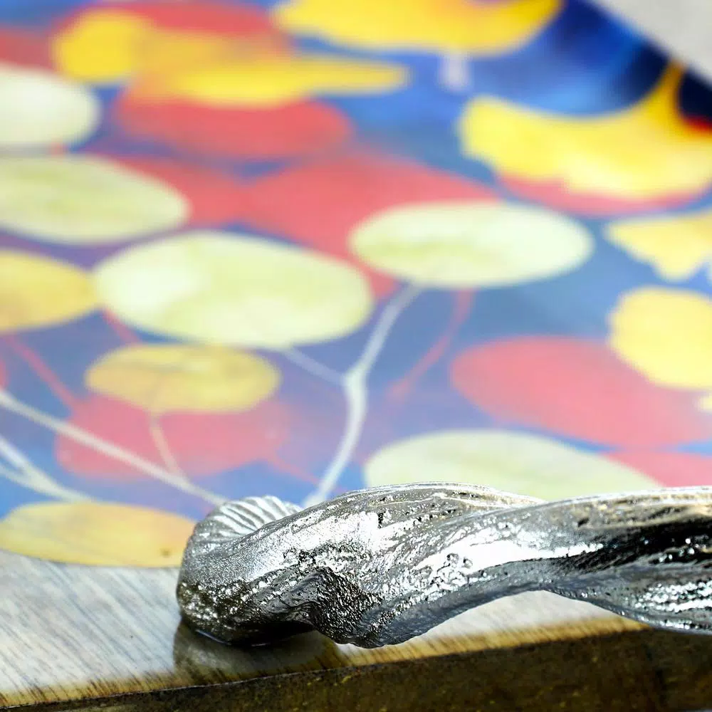 Gibson Elite Philomena Mango Wood Enamel Serving Tray with Watercolor Leaf Design