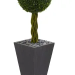 Nearly Natural 5 ft. Artificial Double Ball Boxwood Topiary Tree in Slate Planter with River Rocks thumbnail 3