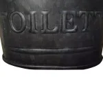 Benzara Dark Gray Iron Toilet Caddy with Wooden Handles and Embossed Tiolette Text thumbnail 2
