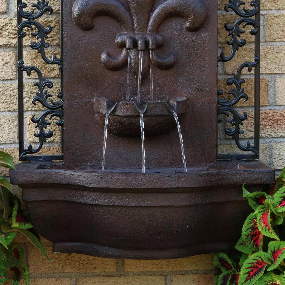 Sunnydaze Decor French Lily Electric Outdoor Wall Fountain, Iron Finish Resin