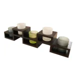 LUMABASE Wooden Candle Centerpiece Tray with 5 Frosted Earth Tone Glass Votive Holders, Black thumbnail 1