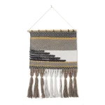 LR Home Trellis Neutral Black and Gray Geometric Fringe Wall Tapestry - Hand-Loomed Cotton Wall Hanging thumbnail 1