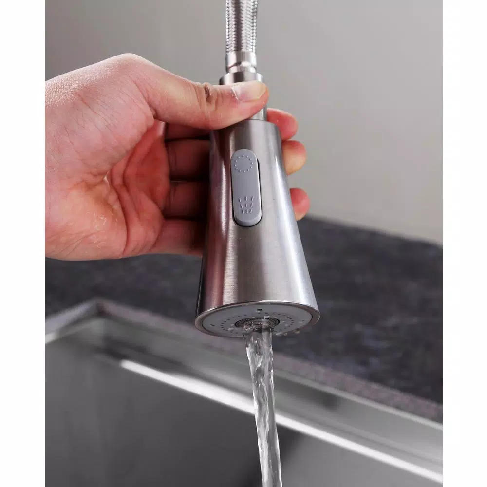 ANZZI Carriage Single Handle Kitchen Faucet, Brushed Nickel, Modern Deck Mount