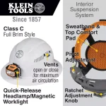Klein Tools Vented Full Brim Hard Hat with Integrated Headlamp, Class C Type 1, White thumbnail 2