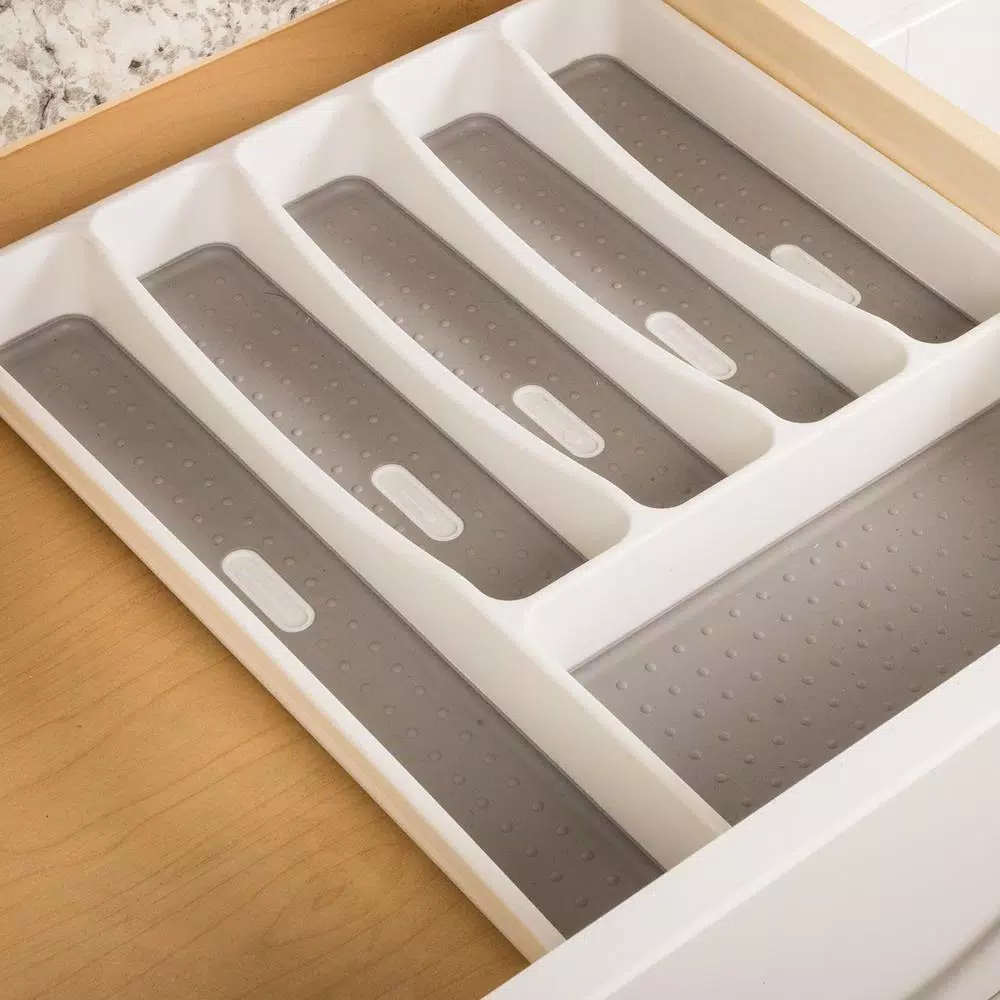 Real Solutions for Real Life White Plastic 6-Compartment Utensil Drawer Organizer Tray