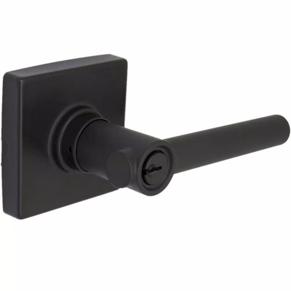 Defiant Highland Matte Black Keyed Entry Door Lever with Square Rose