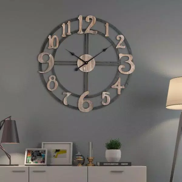 Utopia Alley 28" Oversized Roman Numeral Wall Clock - Rustic Multi-Tone Wood & Metal
