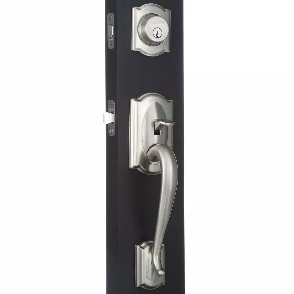 Schlage Camelot Single Cylinder Deadbolt with Siena Knob Handleset, Satin Nickel