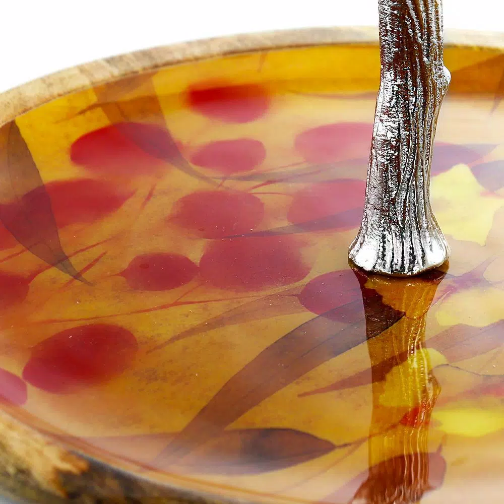 Gibson Elite Philomena 2-Tier Mango Wood Enameled Cake Stand, 13.5" Autumn Tree Design