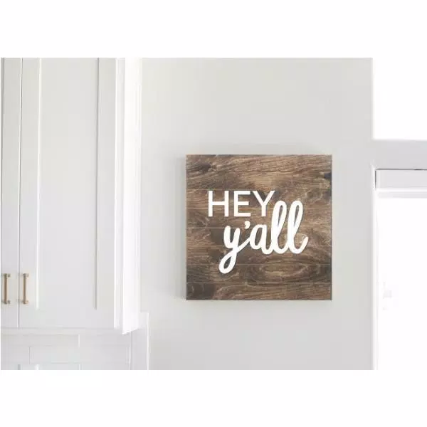 Petal Lane Home Hey Y'all Slat Board Brown Wood Memo Board with White Lettering