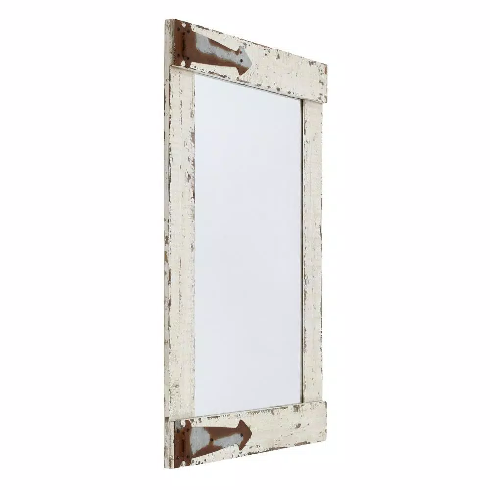 Aspire Home Accents Pueblo Distressed White Wood Frame Accent Mirror with Rustic Arrow Hinges and Hooks