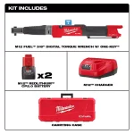 Milwaukee M12 FUEL 3/8 in. Digital Torque Wrench Kit with ONE-KEY, Two 2.0 Ah Batteries & Charger thumbnail 2