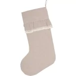 VHC Brands 20 in. Cotton Carol Khaki Tan Chambray Farmhouse Christmas Stocking with Lace and Wood Buttons thumbnail 2