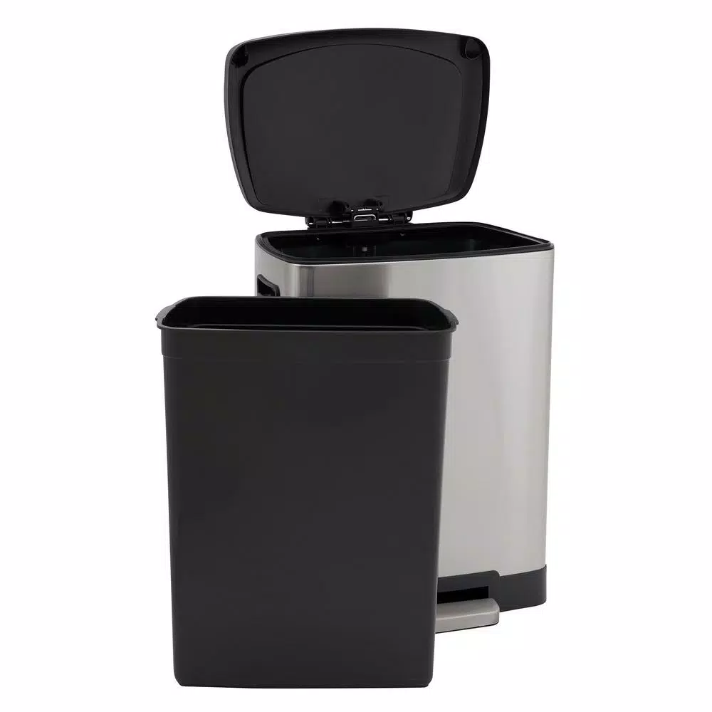 Household Essentials Summit 13 Gallon Rectangular Stainless Steel Step Trash Can with Soft-Close Lid