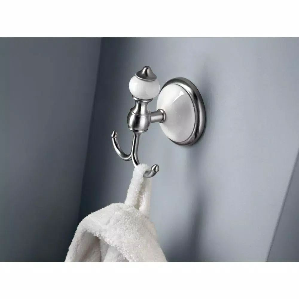 Delta Alexandria Double Towel Hook - Chrome and White