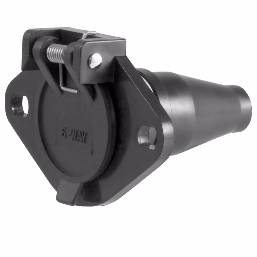 CURT 6-Way Round Vehicle-Side Connector Socket, Black Plastic