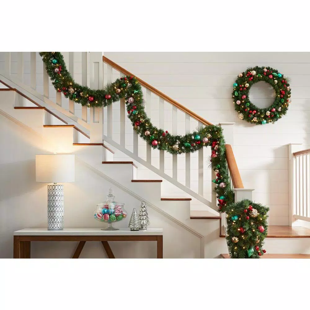 Home Accents Holiday 9 ft. Fantasleigh Pre-Lit LED Artificial Christmas Garland with Ornaments