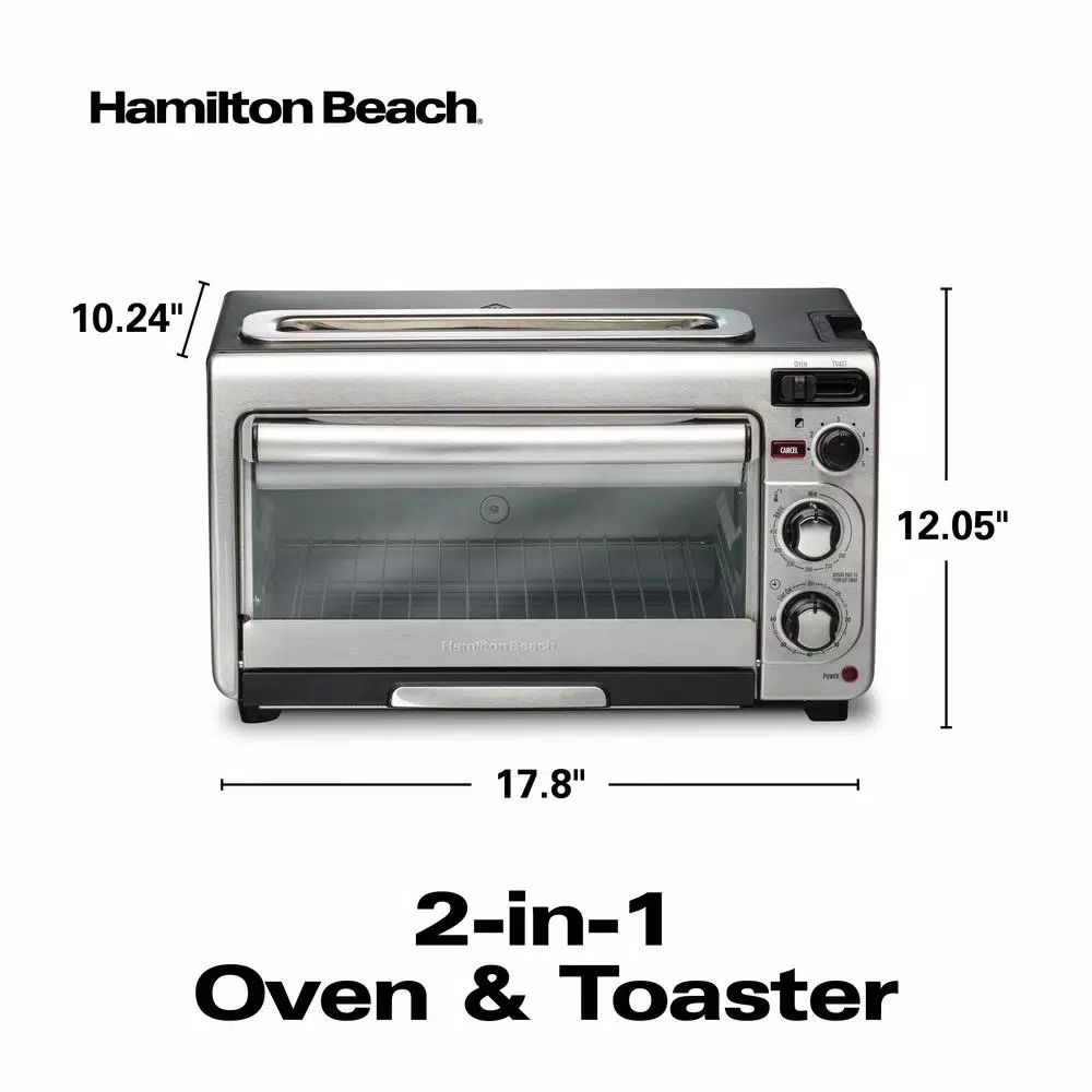 Hamilton Beach 2-in-1 1450W Toaster Oven and 4-Slice Toaster, Silver