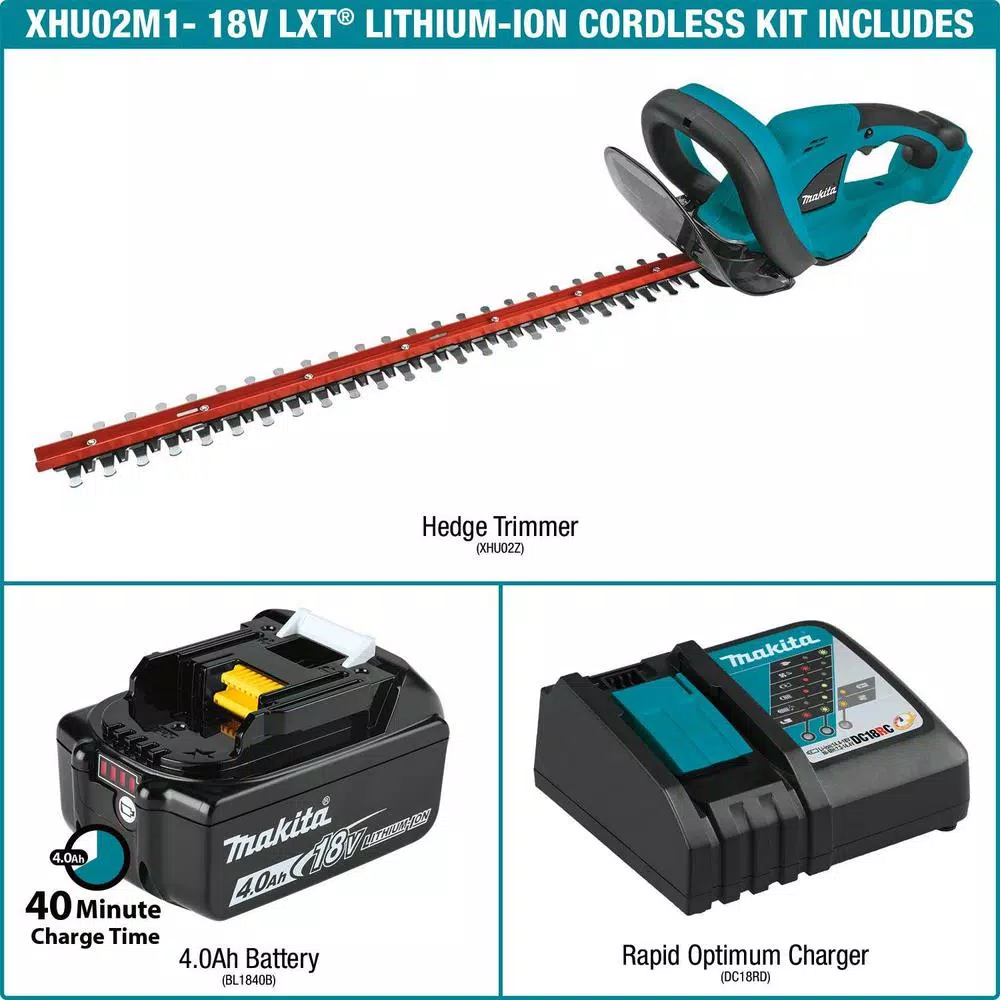 Makita 18V LXT Cordless Hedge Trimmer Kit with 4.0Ah Battery and Charger, 22 in. Blade
