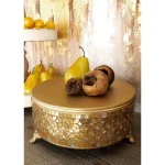 LITTON LANE Gold Iron and Glass Mosaic Round Cake Stand Set of 3 thumbnail 5