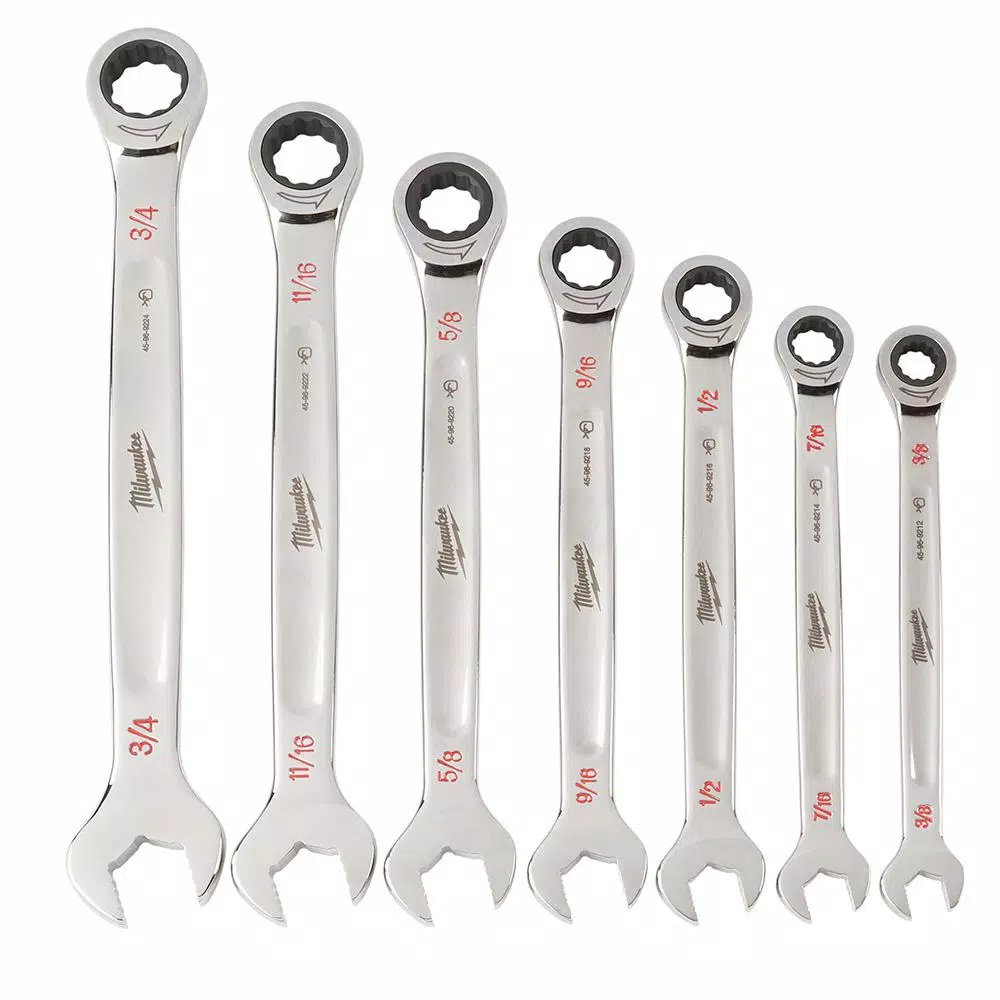 Milwaukee 7-Piece SAE Ratcheting Combination Wrench Set