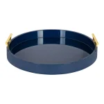 Kate and Laurel Lipton Navy Blue Round Decorative Serving Tray with Polished Metal Handles thumbnail 2