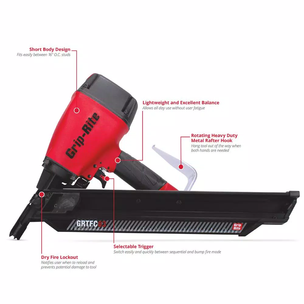 Grip-Rite GRTFC83 3-1/4 in. 30-Degree Paper Tape Framing Nailer