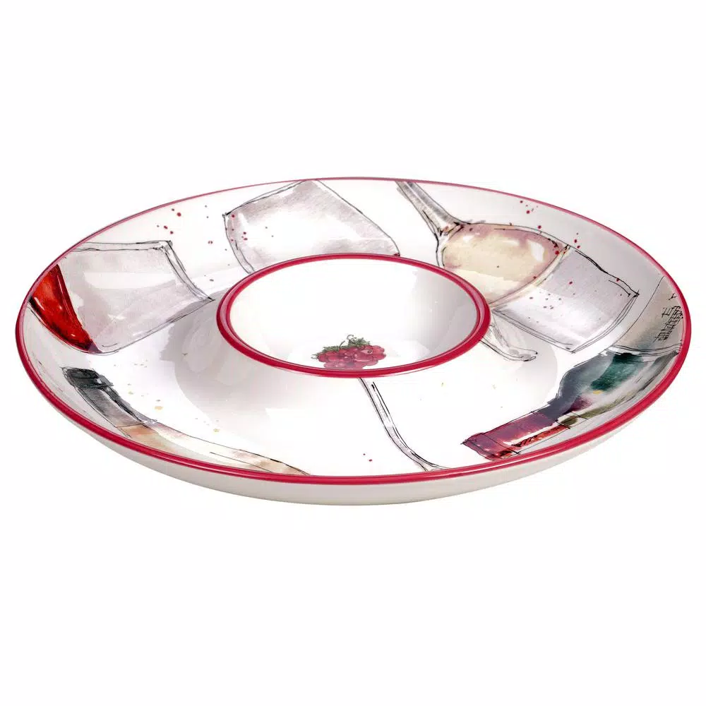 Certified International Napa 13.5 in. Earthenware Chip and Dip Server, Multi-Colored