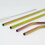 ExcelSteel 10-Piece Rainbow Stainless Steel Reusable Straw Set with Cleaning Brushes thumbnail 2