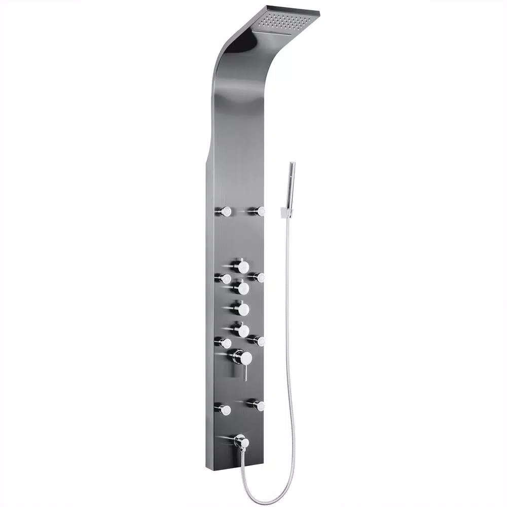 AKDY 65 in. 8-Jet Shower Panel System, Space Gray Brushed Stainless Steel with Rainfall, Waterfall & Wand