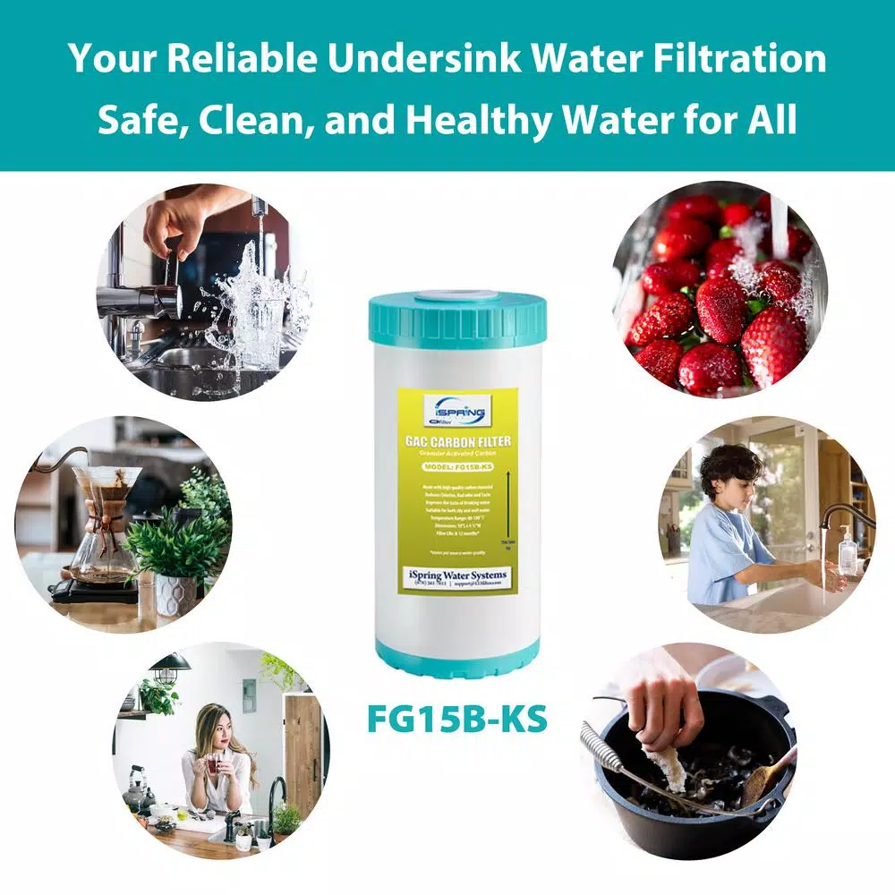 iSpring FG15B-KS 10 x 4.5 in. GAC and KDF Composite Replacement Water Filter for US21B Undersink Systems