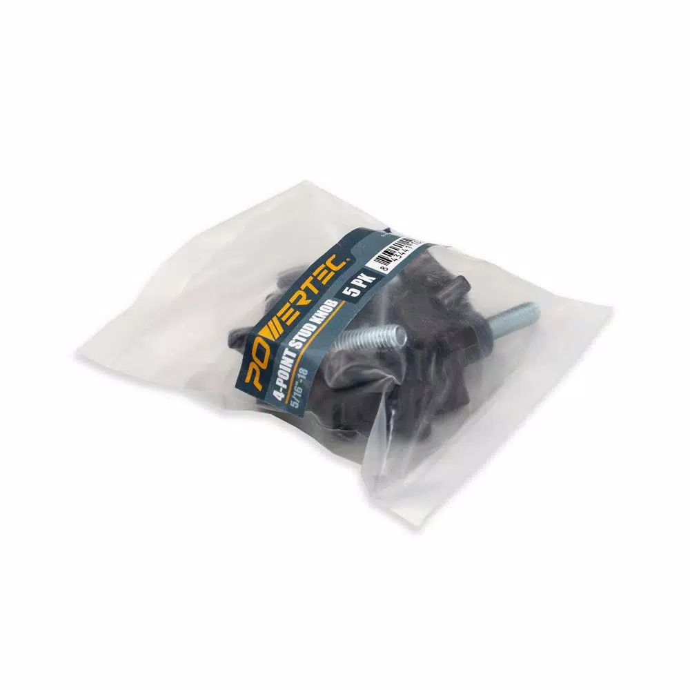 POWERTEC 5/16 in.-18 4-Point Stud Knob, Black (5-Pack)