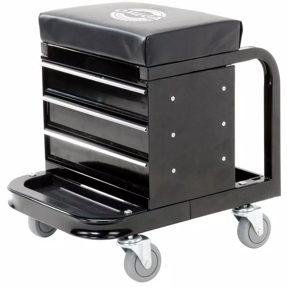 Omega 92450 Heavy Duty Mechanic's Creeper Seat with 3-Drawer Tool Box, 450 lb Capacity