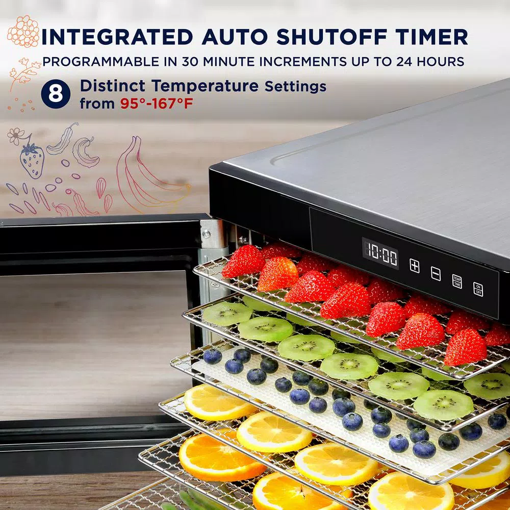 Ivation 6-Tray Stainless Steel Electric Food Dehydrator, 600W with Digital Timer and Temperature Control