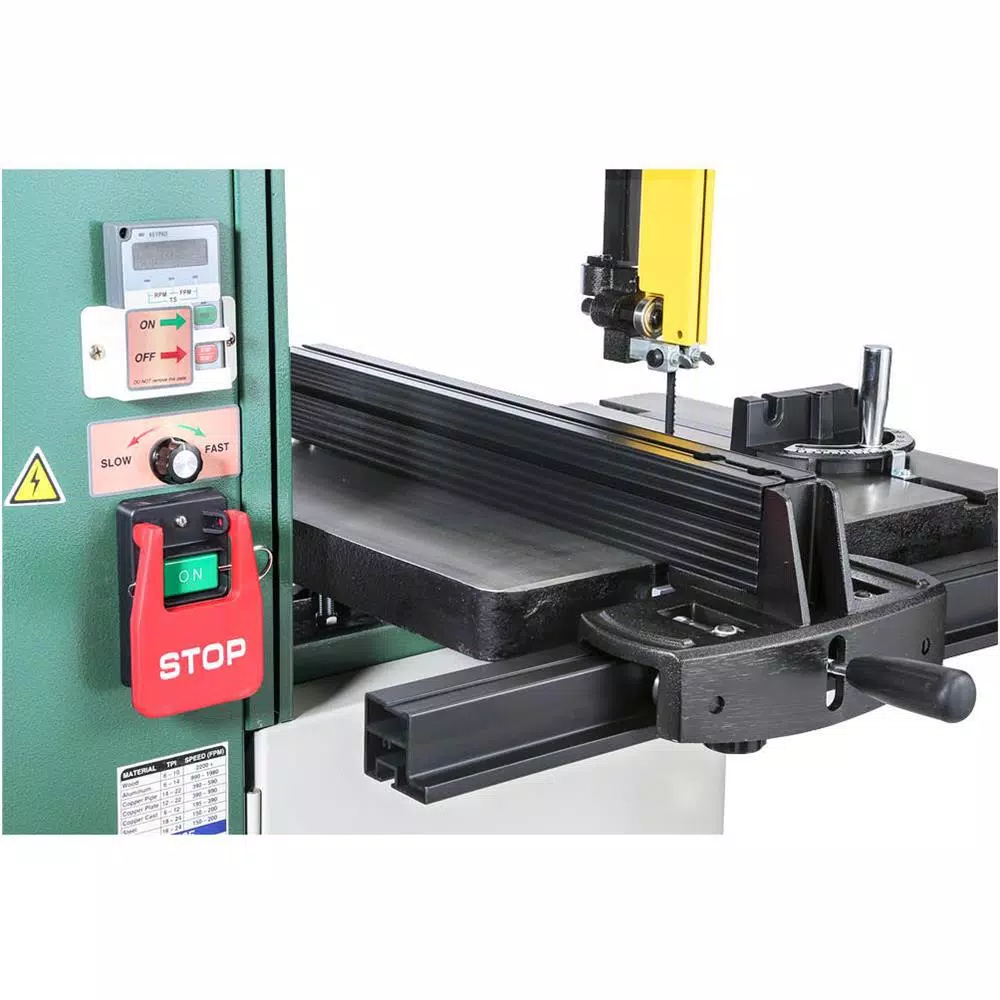 Grizzly Industrial Vertical Wood and Metal Bandsaw with Inverter Motor Speed Control and Stand