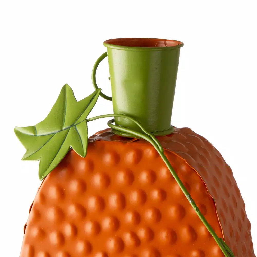 Glitzhome 23.62 in. Metal Jack-O-Lantern Halloween Decor with LED Pillar Candle