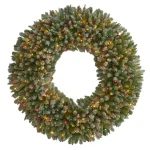 Nearly Natural 5 ft. Pre-Lit Flocked Artificial Christmas Wreath with 280 Multi-Color Lights and Pine Cones thumbnail 1
