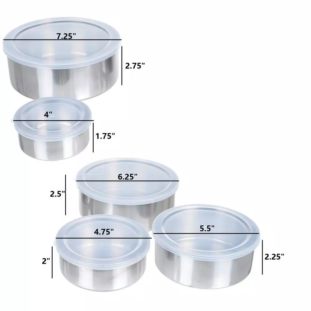 Chef Buddy 5-Piece Stainless Steel Nesting Bowl Set with Airtight Lids
