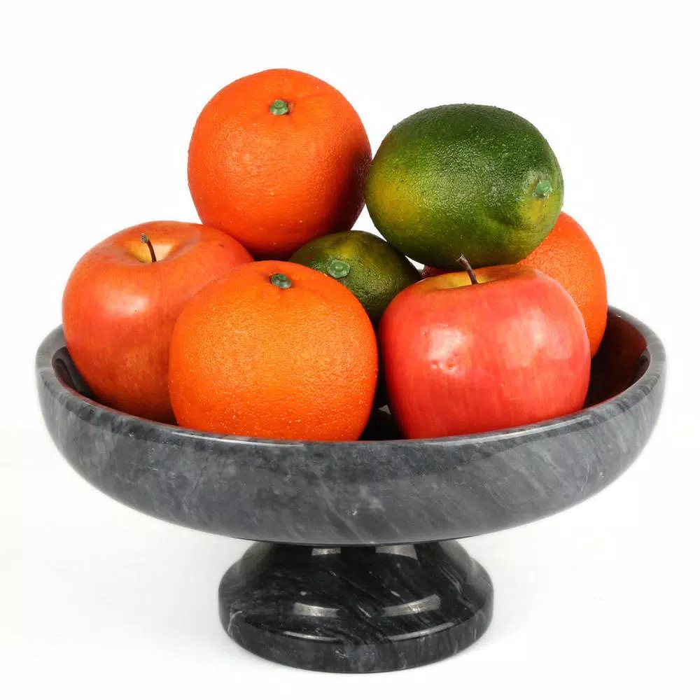 Creative Home Natural Black Marble Fruit Bowl on Pedestal, 10-inch Round Footed Centerpiece