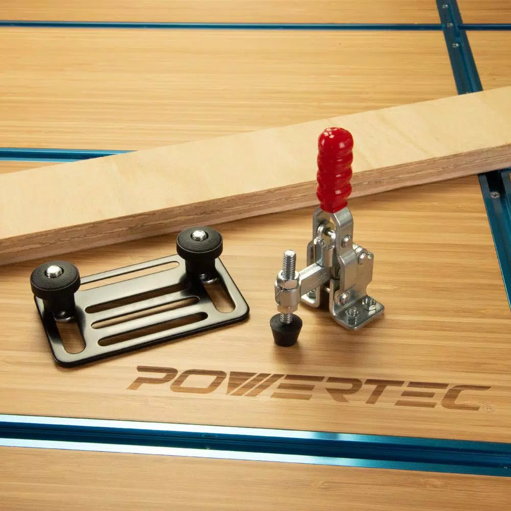 POWERTEC Heavy Duty Steel Toggle Clamp Mounting Plate Set for T-Track Rails and Jigs