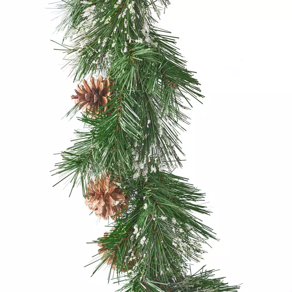 Noble House 9 ft. Cashmere Pine Pre-Lit LED Artificial Christmas Garland with Snowy Branches and Pinecones